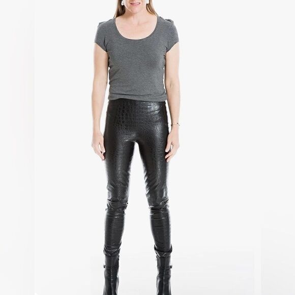 Max Studio Black Faux Leather Croc Embossed Print Skinny Pants Women’s Size M - Picture 1 of 13